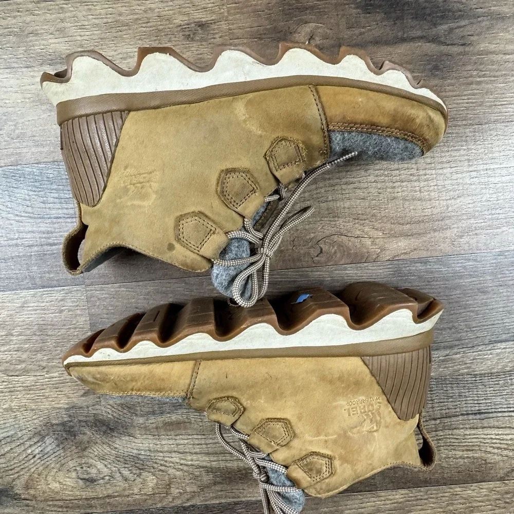 Sorel Boot Women Sz 8.5 Kinetic Short Lace Brown Leather Lace Up Waterproof Snow